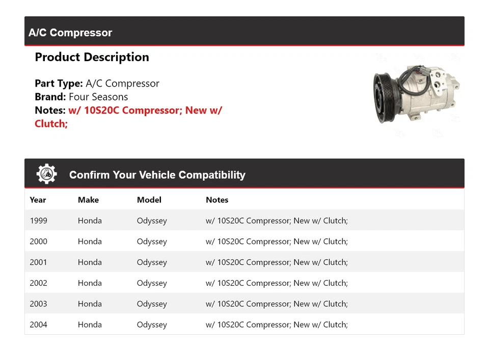 Para 1999-2004 Honda Odyssey A/C Compressor 4 Estações 2000 2001 2002 2003 - Imagem 2 de 4