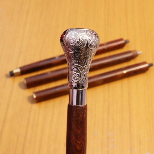 Chrome Plated Brass Heavy Handle Vintage Wooden Walking Stick Cane Style New - Picture 4 of 6