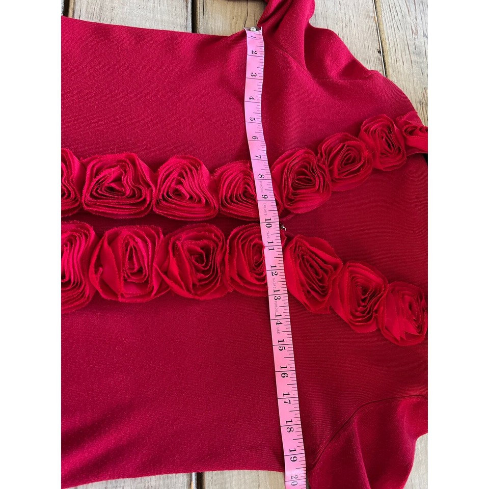 Cyrus red hook & eye knit cardigan sweater romantic rose detail women’s