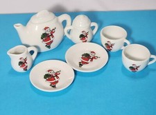 9 Pc Vintage 1987 Christmas Miniature Tea Set Santa Claus B. Shackman  Co. EUC