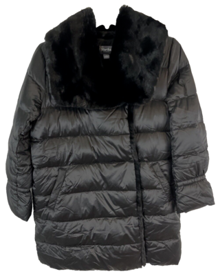 Martha Stewart Metallic Puffer Coat with Faux Fur Details Womens S