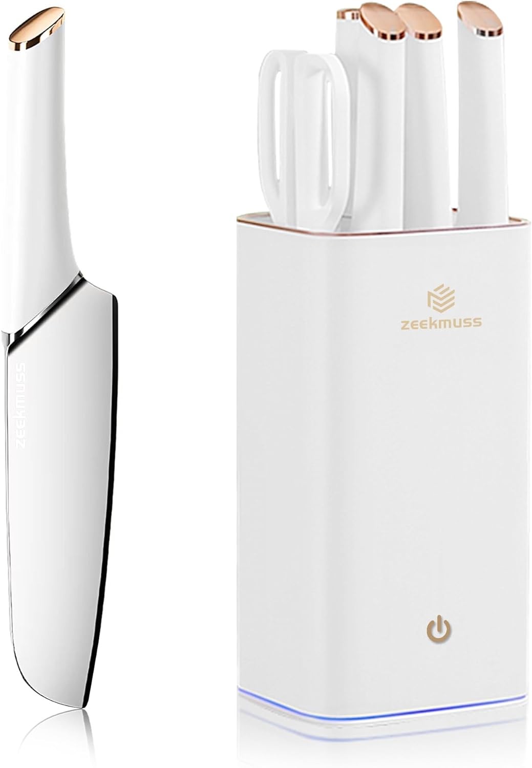 НАБОР КУХОННЫХ НОЖЕЙ ZEEKMUSS С БЛОКОМ ИЗ 6 ЧАСТЕЙ ИЗ НЕРЖАВЕЮЩЕЙ СТАЛИ - БЕЛЫЙ