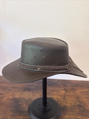 Conner Down Under Buffalo Leather Hat Brown Medium Crushable UPF 50+ Outback EUC