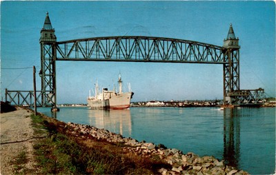Canal, Bourne Bridge, Railroad Bridge, Cape Cod Canal, Buzzards Bay, Postcard