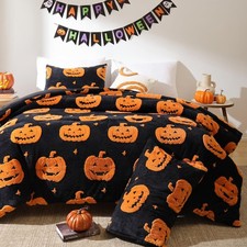 Pumpkin Halloween Comforter Set, Fleece Queen Halloween Bedding