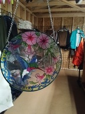 Stained Glass Hummingbird Suncatcher - Floral Design