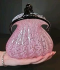 Vtg 1980s Murano Style Art Glass Pink And Black Glass Coin Purse Clutch Vase...