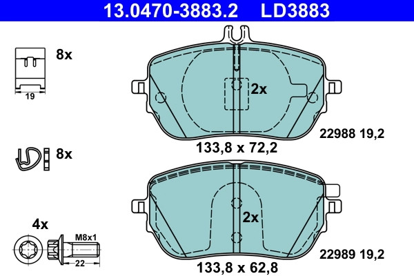 Plaquettes de frein ATE 13.0470-3883.2 pour disque de frein OE 0004205