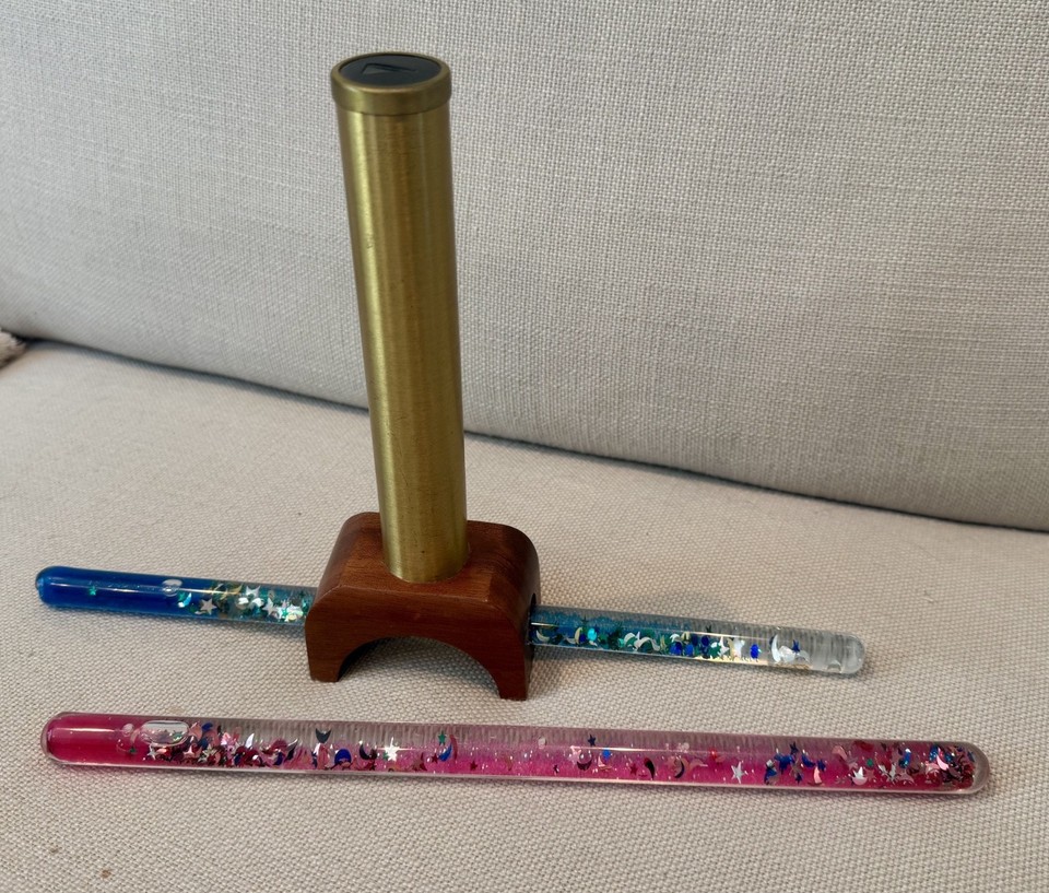 1980s handmade brass-and-wood kaleidoscope with glass confetti — exactly the kind of artisan one-of-a-kind object you can't find anywhere else.