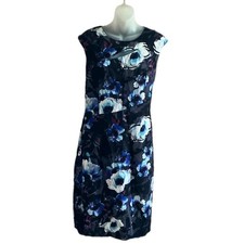 David Lawrence Black Floral Pencil Shift Dress Size 16 Front Cut Out Back Zip