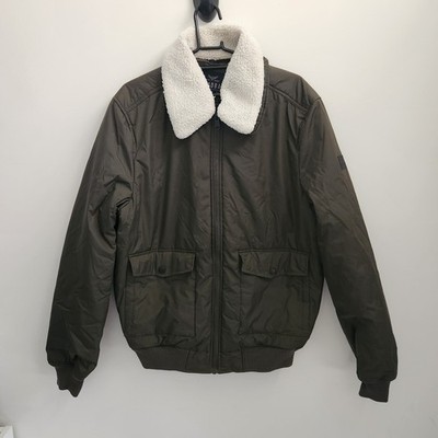 Threadbare Men s Green Bomber Jacket Sherpa Collar Lined Full Zip Size M