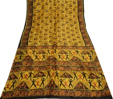 Sushila Vintage Yellow Saree 100 Pure Silk Printed Humans Soft Craft Fabric