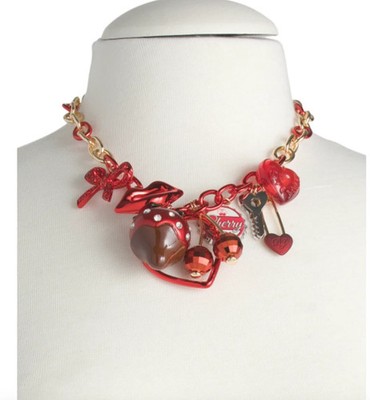 NWT BETSEY JOHNSON Love Spell Charm Statement Gold Tone Necklace VALENTINES