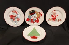 ROSANNA Boxed Set Of 4 Christmas Dessert Plates 8" Snowman Tree Retro VTG