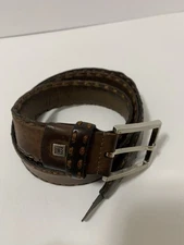 Dorsa Medium Brown Leather Belt with Braided Trim Handcrafted Leather. 1” Wide