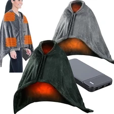 Wearable Heated Throw Blanket with Zipper USB Electric Heating Poncho Shawl Wrap
