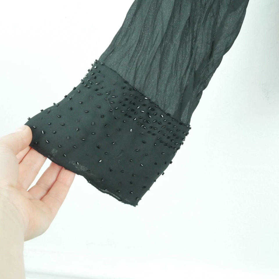 Vintage P Large Blouse Whimsigoth Black Ruffle Beaded Lace Y2K Sheer Pirate - Image 4 of 4