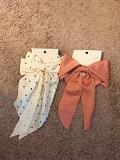 A New Day Satin Hair Bow Clips Long Ribbon Cream Polka Dot Peach 2 Pack