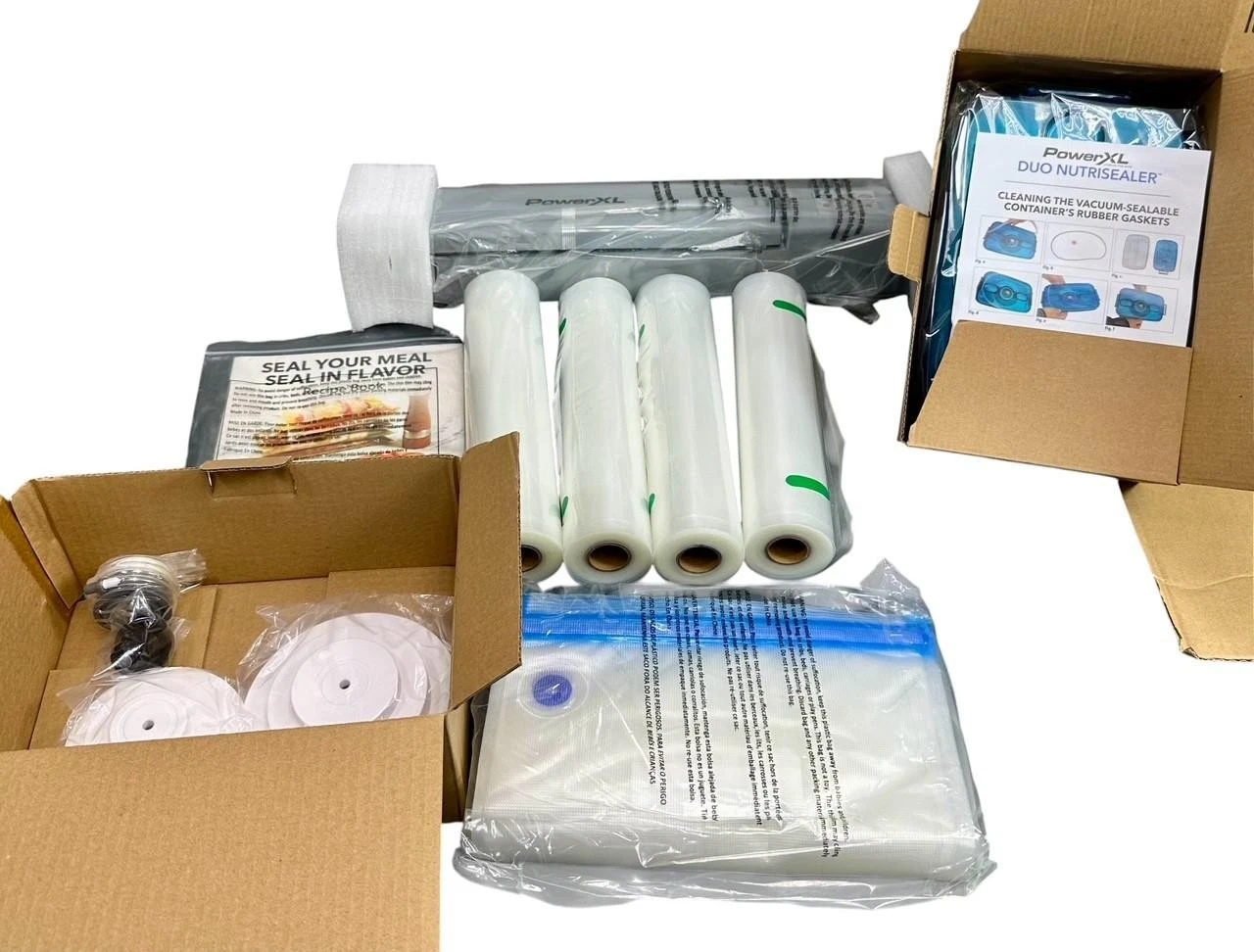 New PowerXL Duo Nutrisealer Deluxe Bags, Rolls and Containers Included in Set