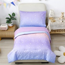 4 Piece Toddler Bedding Set for Girls Glitter Purple Orange Toddler Bedding S...