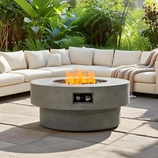 34-inch round propane fire pit Table, 50,000BTU outdoor firepit table for