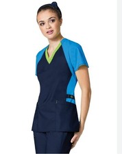 WONDERWINK 3-Pockets tri-color Women's Short Sleeve Scrub Top -XS - Navy 6608A