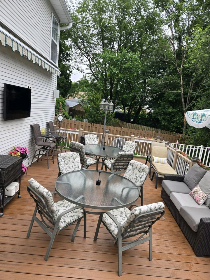 2 - 60" Round Tempered Glass Tables And 8 Cushioned Chairs - Image 2 of 4