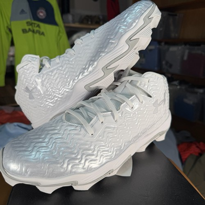 #ad NEW Under Armour Spotlight Hammer 3028207 100 Men#x27;s 12.5 White Football Cleats $29.97