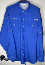 Columbia Men's Size XL Cobalt Blue PFG L/S Button Down Fishing Omni-Shade Shirt