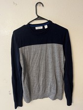 Calvin Klein Merino Wool-Blend Colorblock Sweater Kale Size Medium Blue Gray