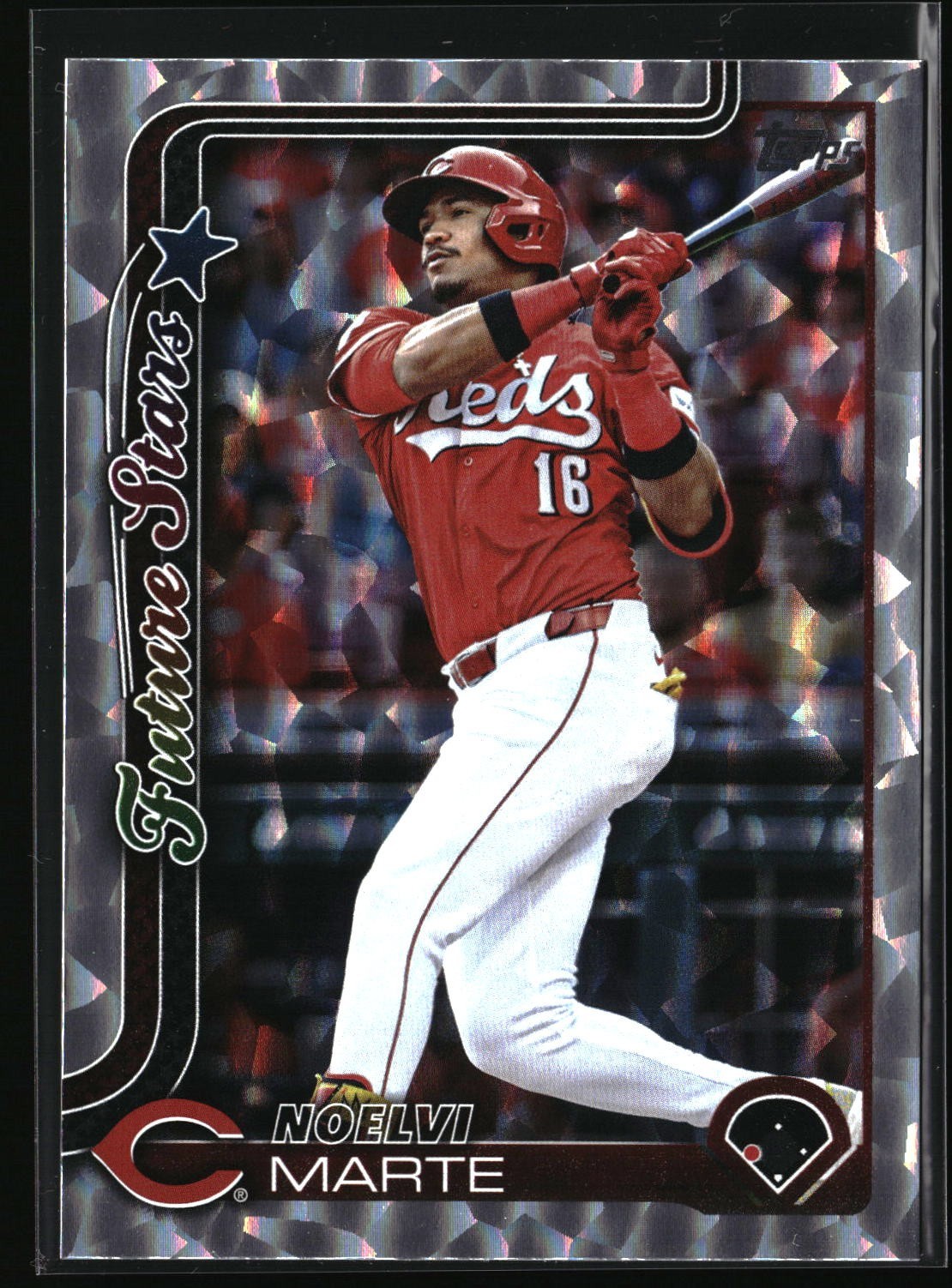 Noelvi Marte 2025 Topps Series 2 Future Stars Silver Crackle Foilboard #628 Reds