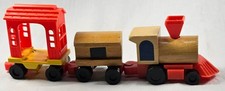 1970s Mattel Wooden and Plastic Train Wood Engine and 2 Cars 1 Wood 1 Plastic