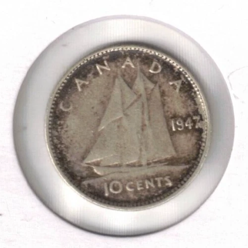 1947-Maple Leaf Canada Circulated KGVI & Schooner Silver 10 Cent Coin! #3