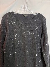Women's Black Peck Peck Fully Sequined long slv sweater Size XL