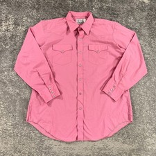 VTG H Bar C Western Shirt Mens 17.5 X 35 Pink Pearl Snap 80s Made In USA Cowboy