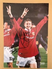 OLE GUNNAR SOLSJAER and TEDDY SHERINGHAM SIGNED MANCHESTER UNITED TREBLE PICTURE
