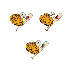 Glove, Ball and Bat Gear (3-Pack) Iron On Sports Patch