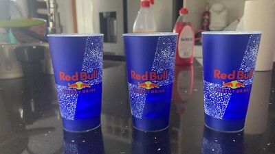 2 X Red Bull cups illuminated battery power light up drink plastic