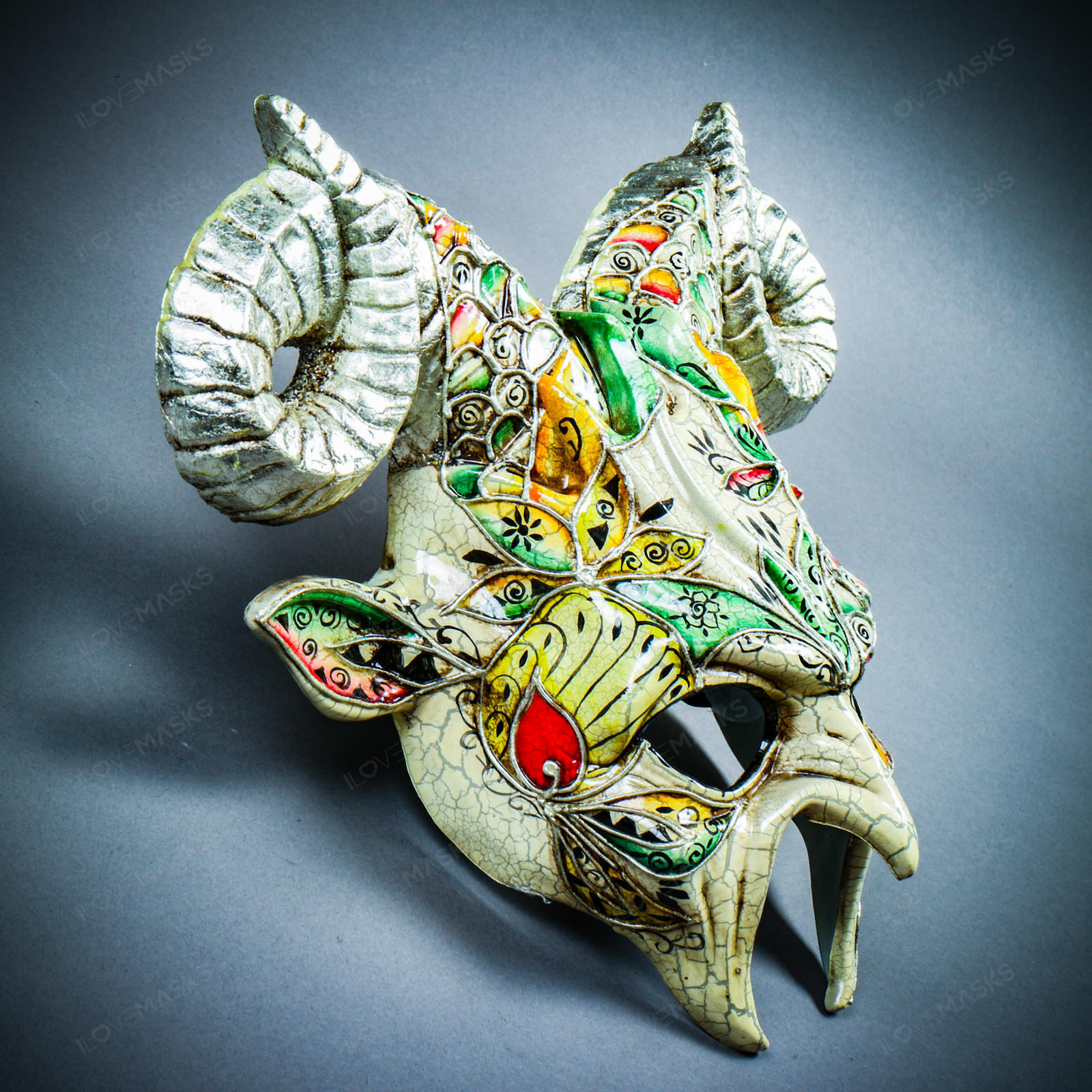 Krampus Ram Demon with Horns Venetian Devil Halloween Mask - Silver Venetian image 3