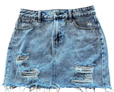 Pacsun Frayed Hem Distressed Light Wash Denim Skirt Size 25 Waist