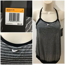 Nike Womens Black /White S Sport Stripe 2-in-1 Tankini Top 64 NWT NESS8216