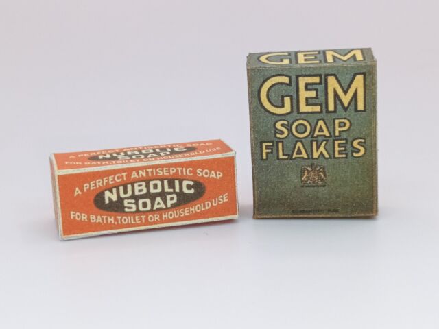 Dolls House 1:12 Scale Miniatures 2 x Vintage Boxes Gem Flakes & Nubolic Soap