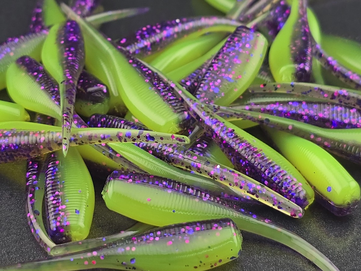 24 Slab Hunter Motor Oil Grub Jigs - Crappie, Panfish, Trout Fishing Lures By Hooked Baits