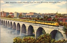 Minneapolis Minnesota Streamliner Train Stone Arch Bridge Milling Postcard 26248