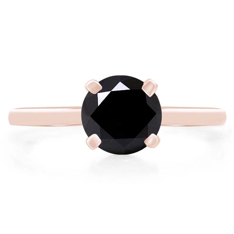 Обручальное или обручальное кольцо из розового золота 14 карат с одним круглым бриллиантом 1 карат - Изображение 2 из 4