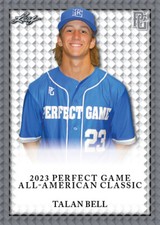 Talan Bell 2023 Leaf Perfect Game Nike AA Classic Aflac Game Day Rookie