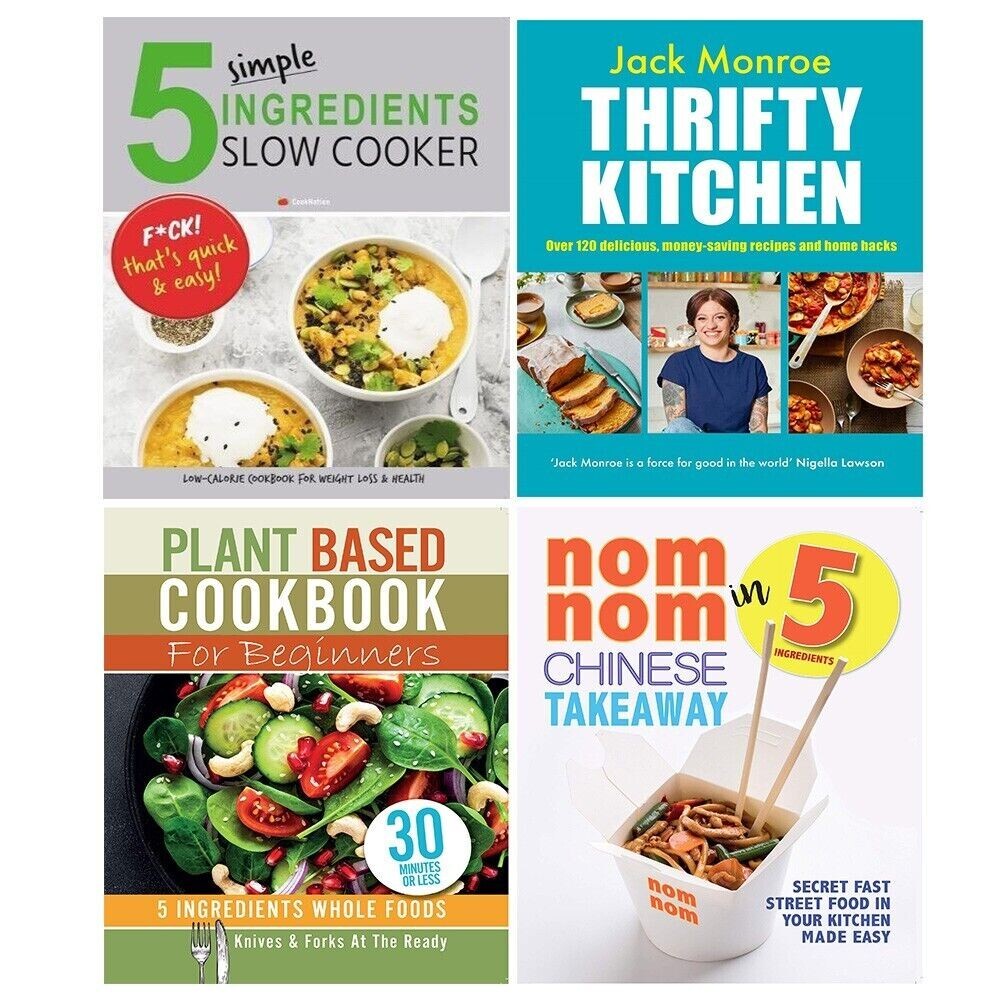 Thrifty Kitchen,Nom Nom Chinese,5 Simple Ingredients,Plant Based 4 Books Set NEW