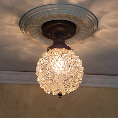 209c Antique vintage 20's 40's Glass Ceiling Light Fixture Globe