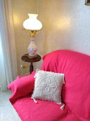 Cuscino shabby chic uncinetto a mano rustico 40X40 ecrù fodera arredamento 