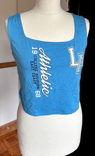 BNWT Ladies SELECT Cerulean AZURE Blue CORSET Stretch COLLEGIATE Crop Vest Top L